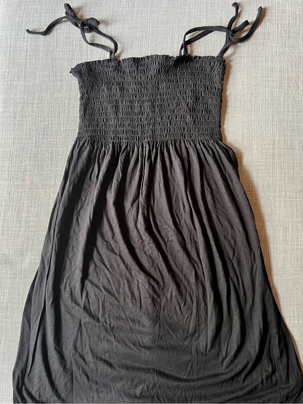 MATERNITY Motherhood Black Smocked Boho Dress with Elastic Bodice and Ties S